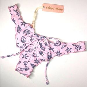 Chloe' Rose Pink Sea Shells Ruffled Bikini Bottom